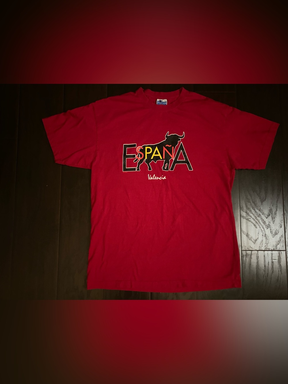 Espana Valencia Spain Bull Graphic T Shirt Size Large 100% Cotton Red